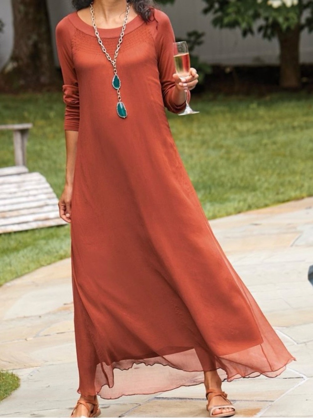 Soft Surroundings Artemis Overlay Jersey
Long Sleeve Махі Dress SZ M in Sienna